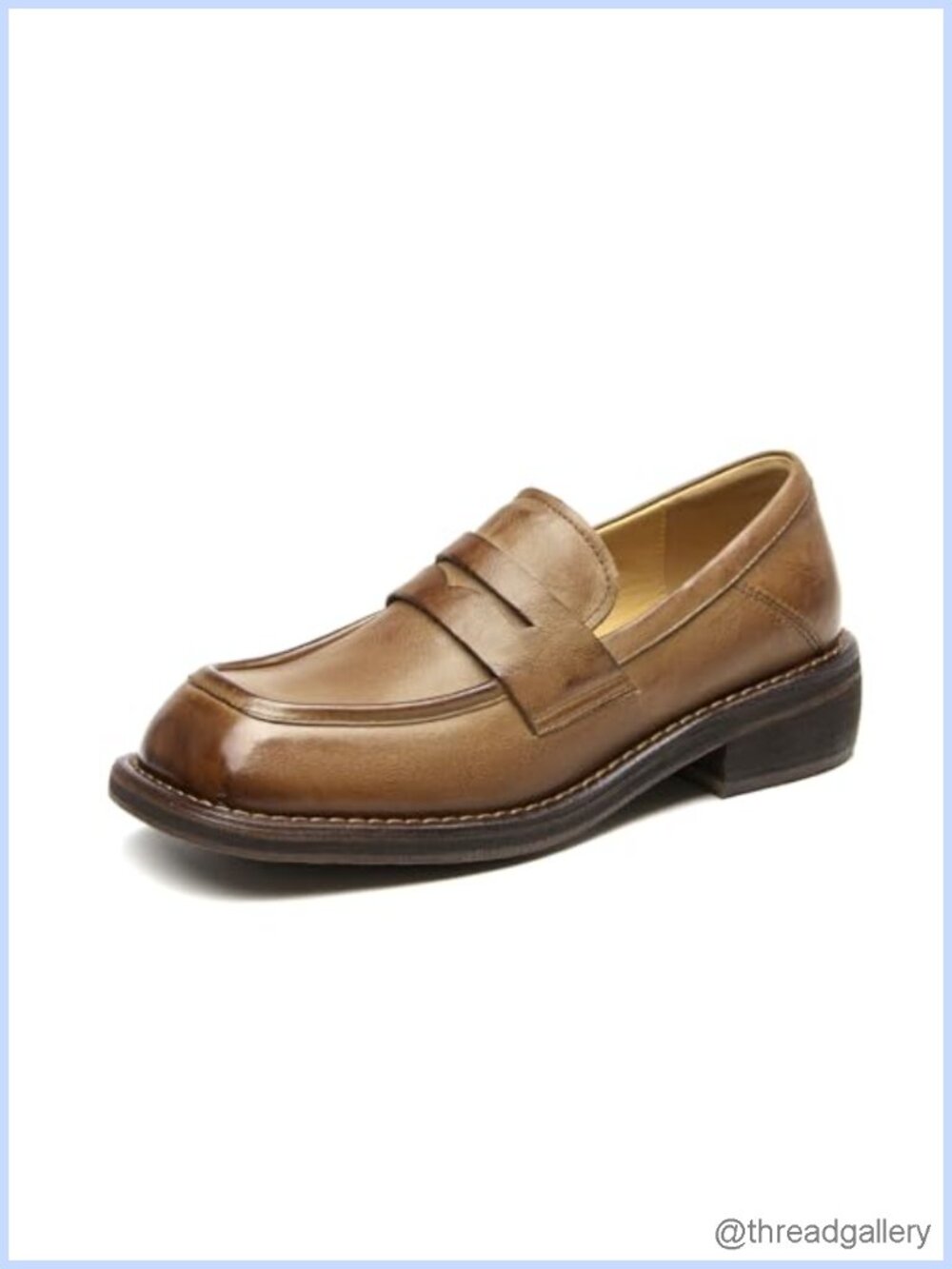Penny Loafers Women Cow Leather Slip On Chunky Square Toe Business Casual